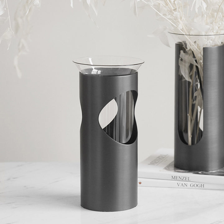 Artistic Modern Glass and Metal Vase