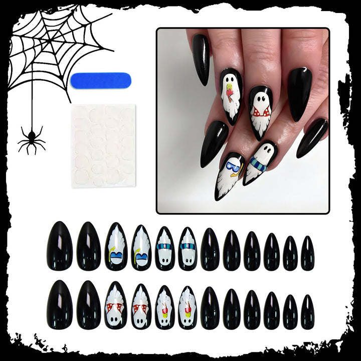 Halloween Artificial Nail Set with Playful Ghost Designs Kalsten
