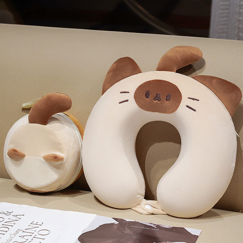 Cozy neck pillow travel pillow with plush cat design and portable storage bag