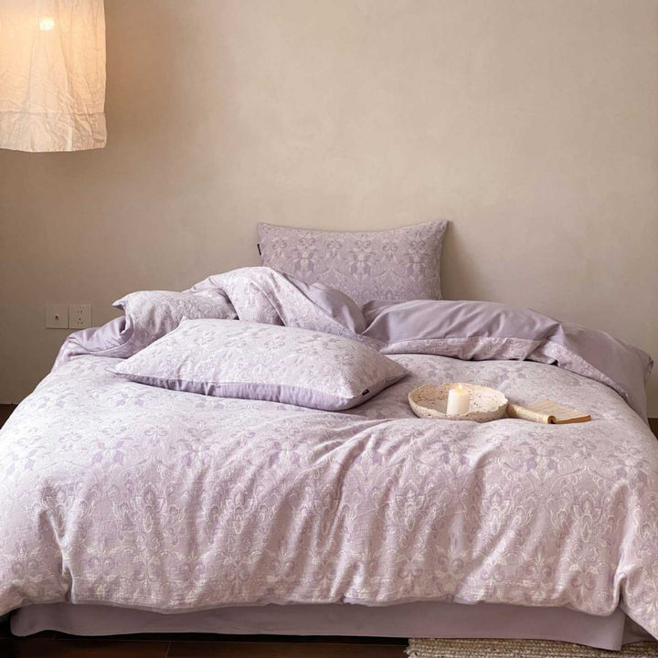 Premium cotton jacquard duvet cover set with subtle paisley relief and concealed zipper