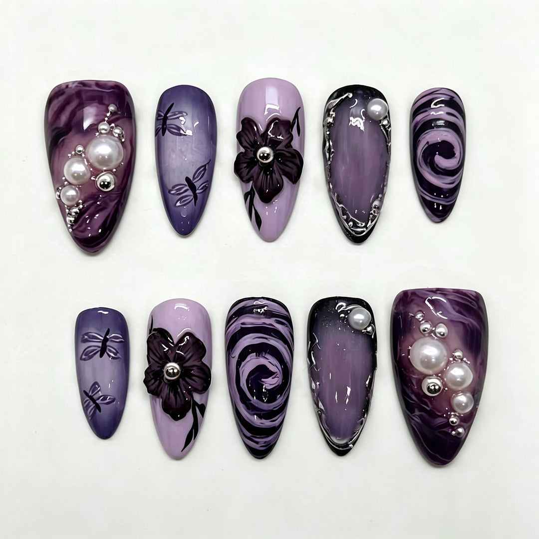 Flower-Patterned Artistic Press-On Nail Art Set Kalsten