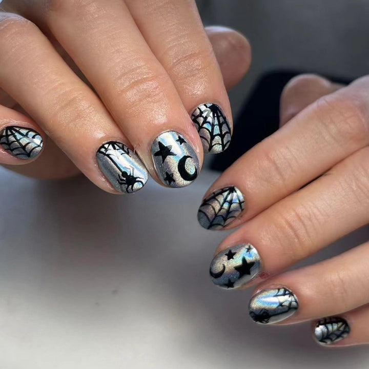 Spiderweb-Themed Press-On Nail Art Set Kalsten