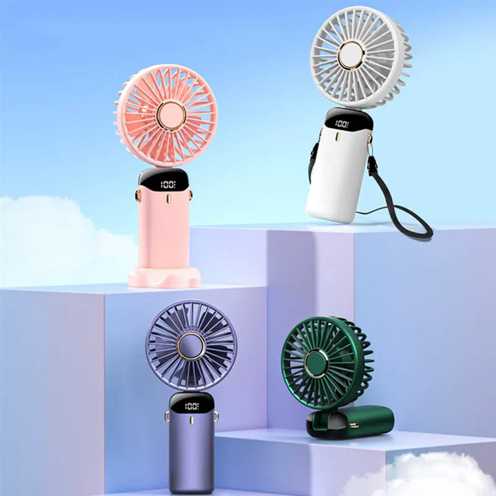 Unisex one size foldable rechargeable handheld fan with LED battery status indicator and detachable charging station Kalsten