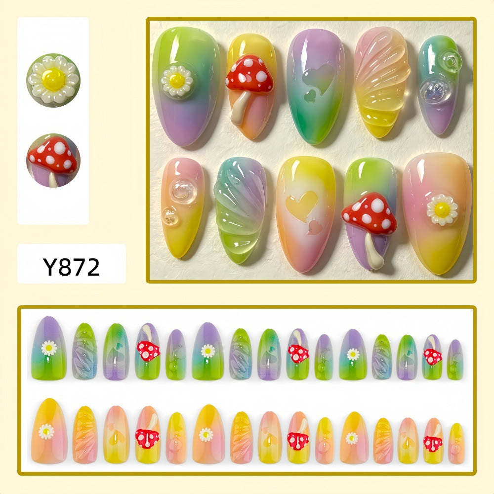 Creative Art Nails In Playful Leaf and Mushroom Design Kalsten