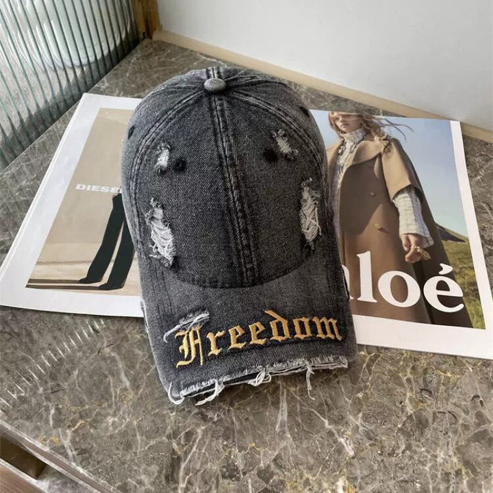 Women's Distressed Freedom Embroidered Baseball Cap Kalsten