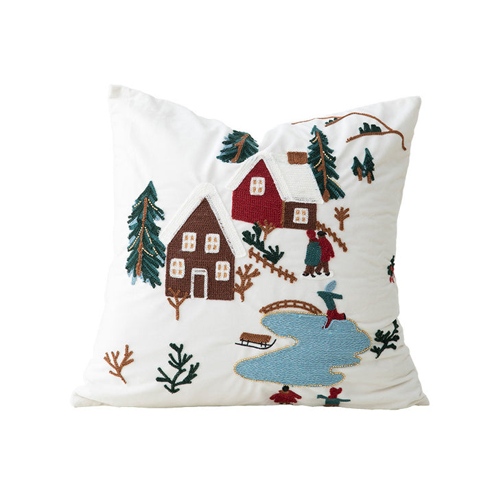 Embroidered Christmas cushion cover with reindeer and pine branch motif Kalsten