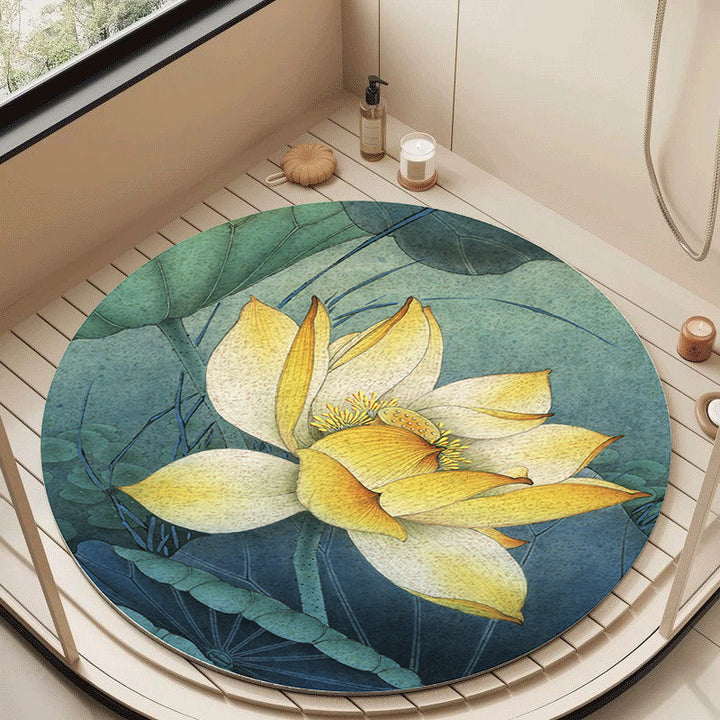 Floral Design Circular Bath Mat Kalsten