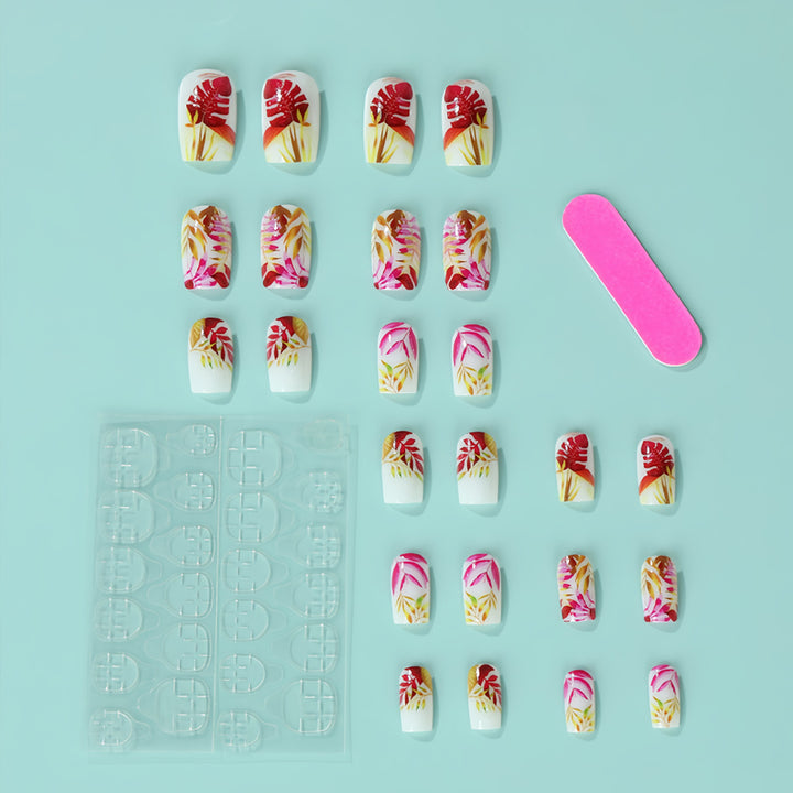 Stylish artificial nails with botanical designs Kalsten