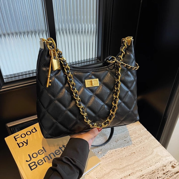 Elegant Chain-Embellished Hobo Bag Kalsten
