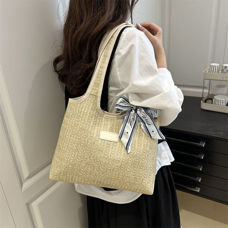 Textured Weave Tote Bag with Elegant Bow Kalsten
