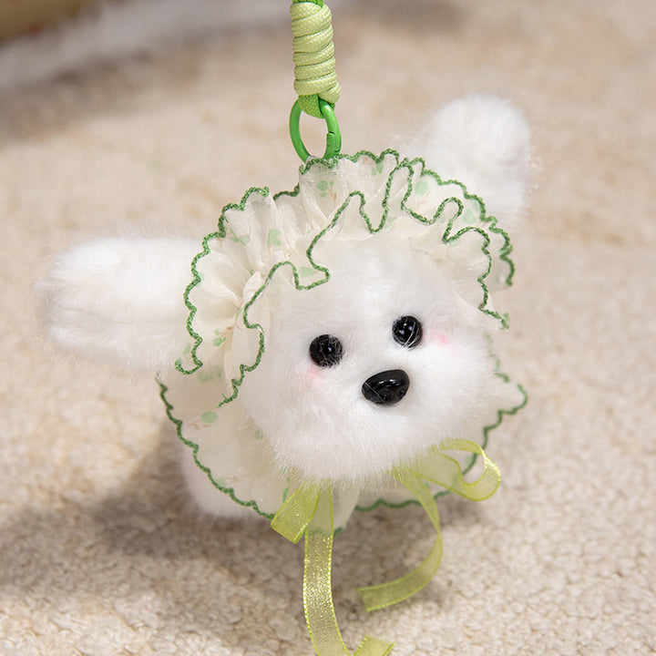 Fluffy Bunny Bag Charm Keychain with Faux-Fur Plush Body and Decorative Resin Accent Kalsten