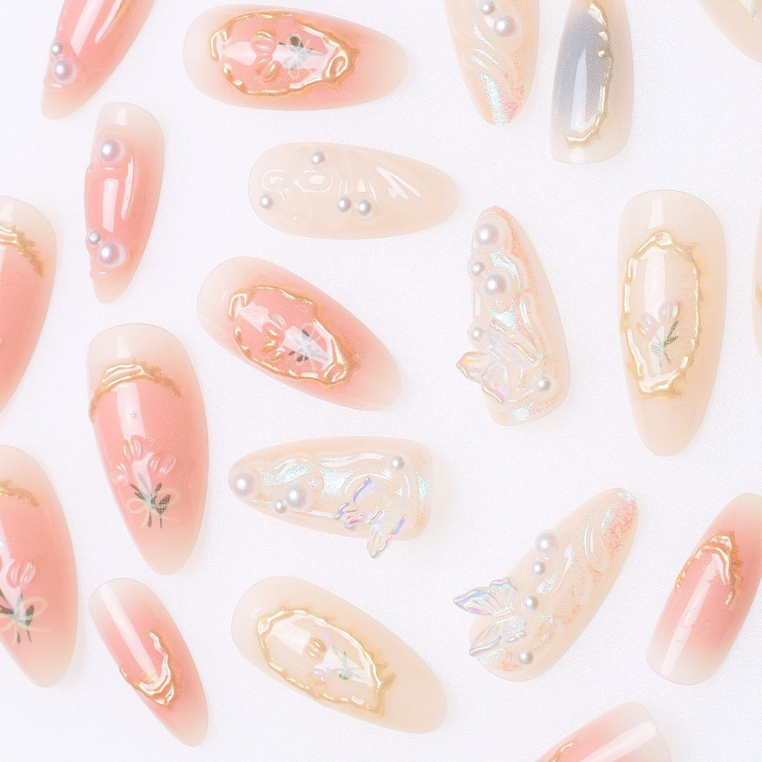 Elegant Stiletto Nail Art Extensions with Floral Embellishments Kalsten