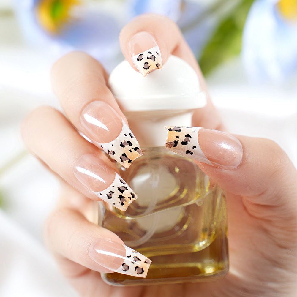 Stylish French Tip Press-On Nails with Animal Print Kalsten