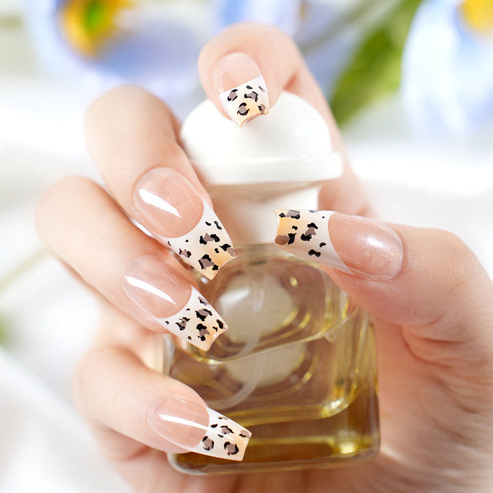 Stylish French Tip Press-On Nails with Animal Print Kalsten