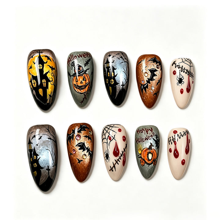Creative Acrylic Nail Set with Halloween Motifs Kalsten