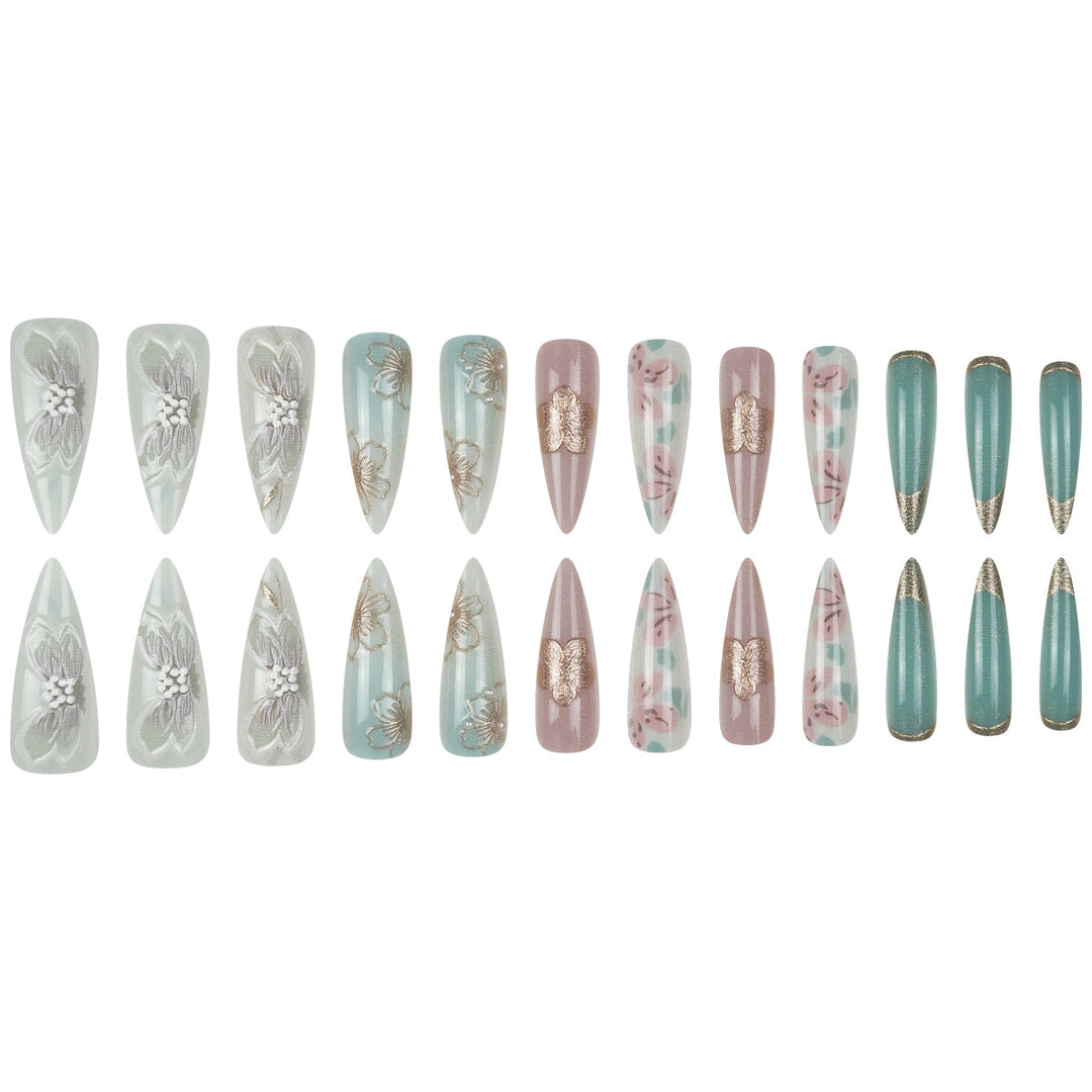 Artistic Floral Stiletto Press-On Nail Set Kalsten