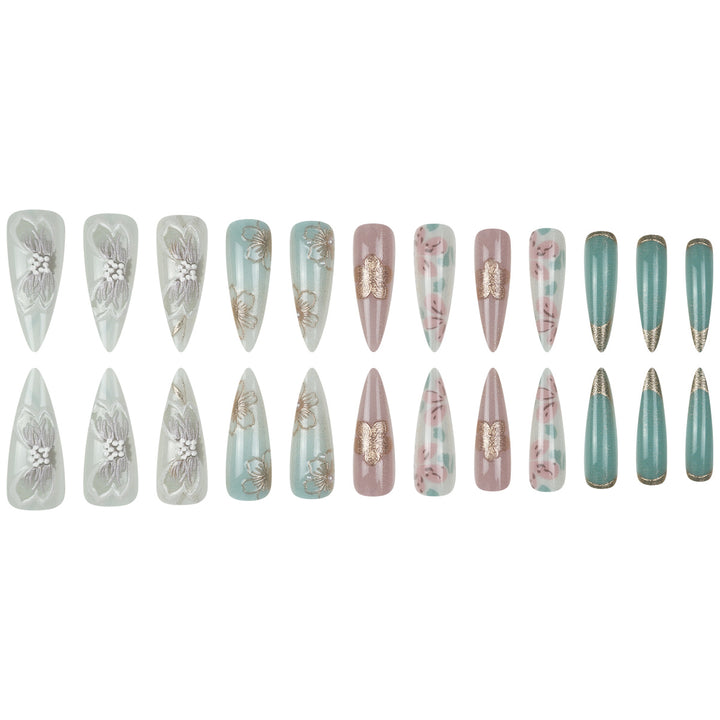 Artistic Floral Stiletto Press-On Nail Set Kalsten