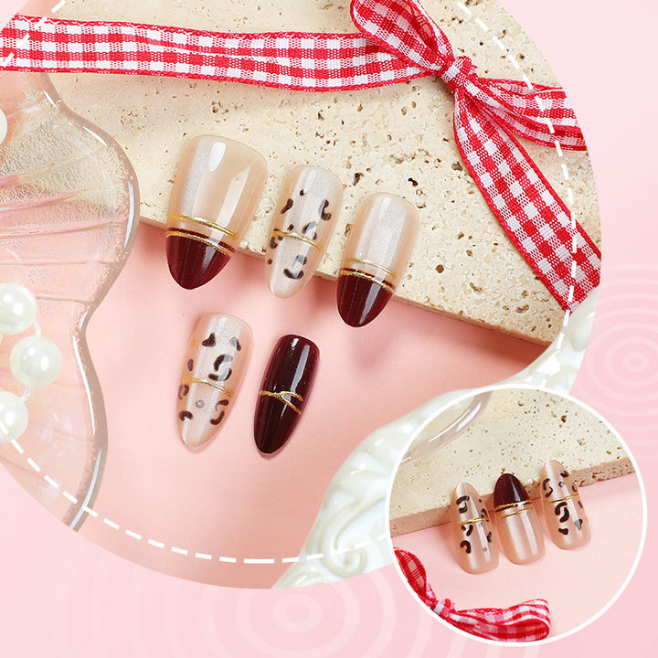 Elegant Press-On Nail Set with Geometric and Metallic Designs