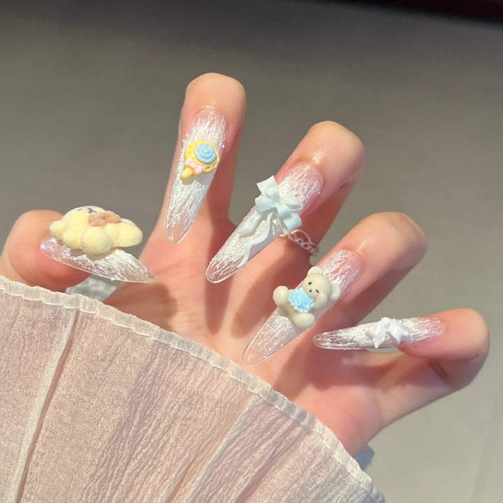 Artistic Stiletto Press-On Nail Art with Glimmering Accents Kalsten