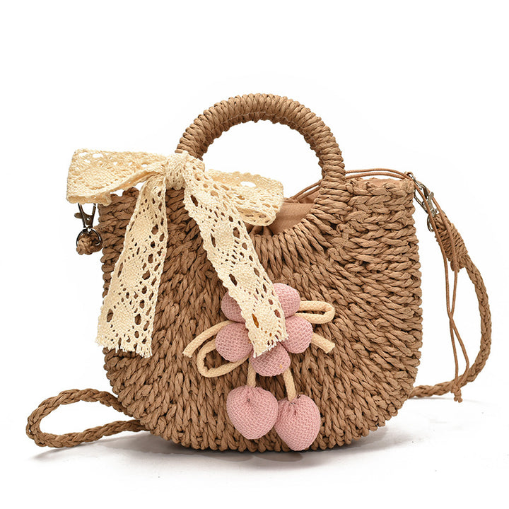 Handcrafted Floral Accent Straw Tote Bag