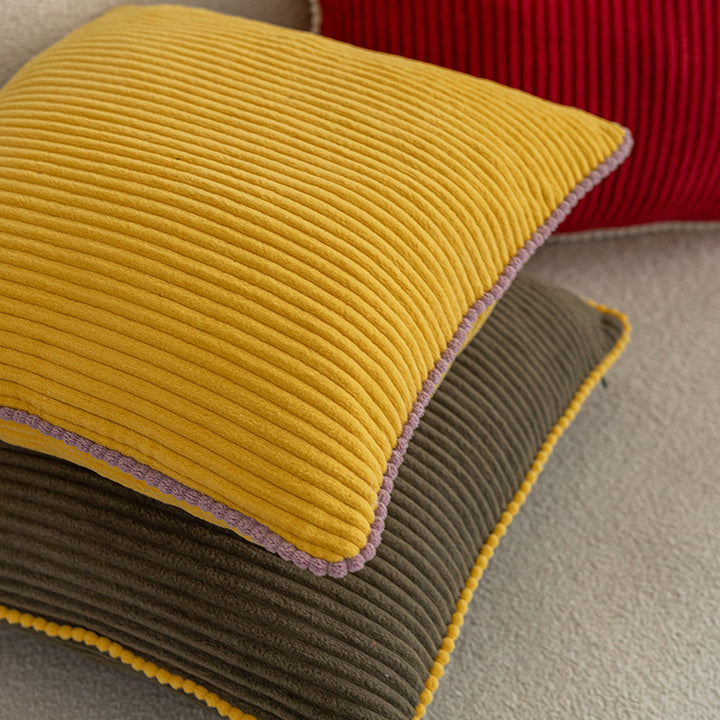 Ribbed Corduroy Square Throw Pillow with Scalloped Edge