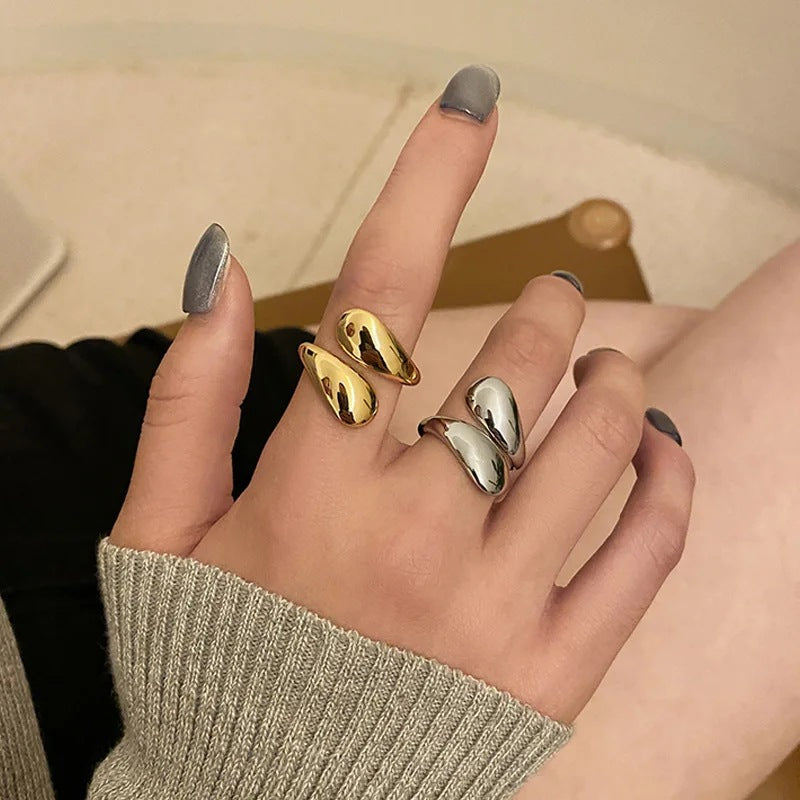 Modern double ring made of stainless steel Kalsten