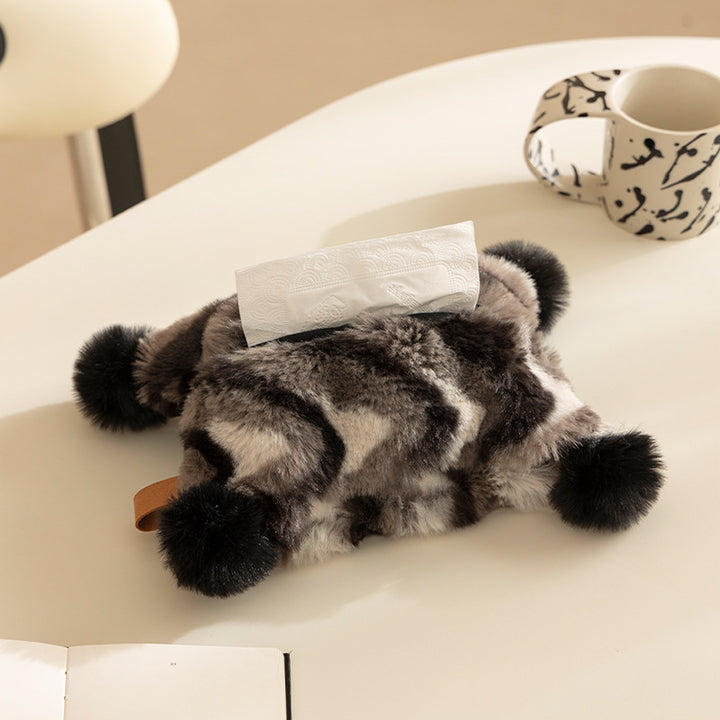 Cozy tissue box cover made of artificial fur with pom-pom application Kalsten