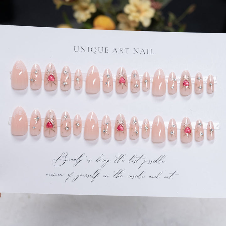 Artistic Stiletto Press-On Nails with Heart Accents
