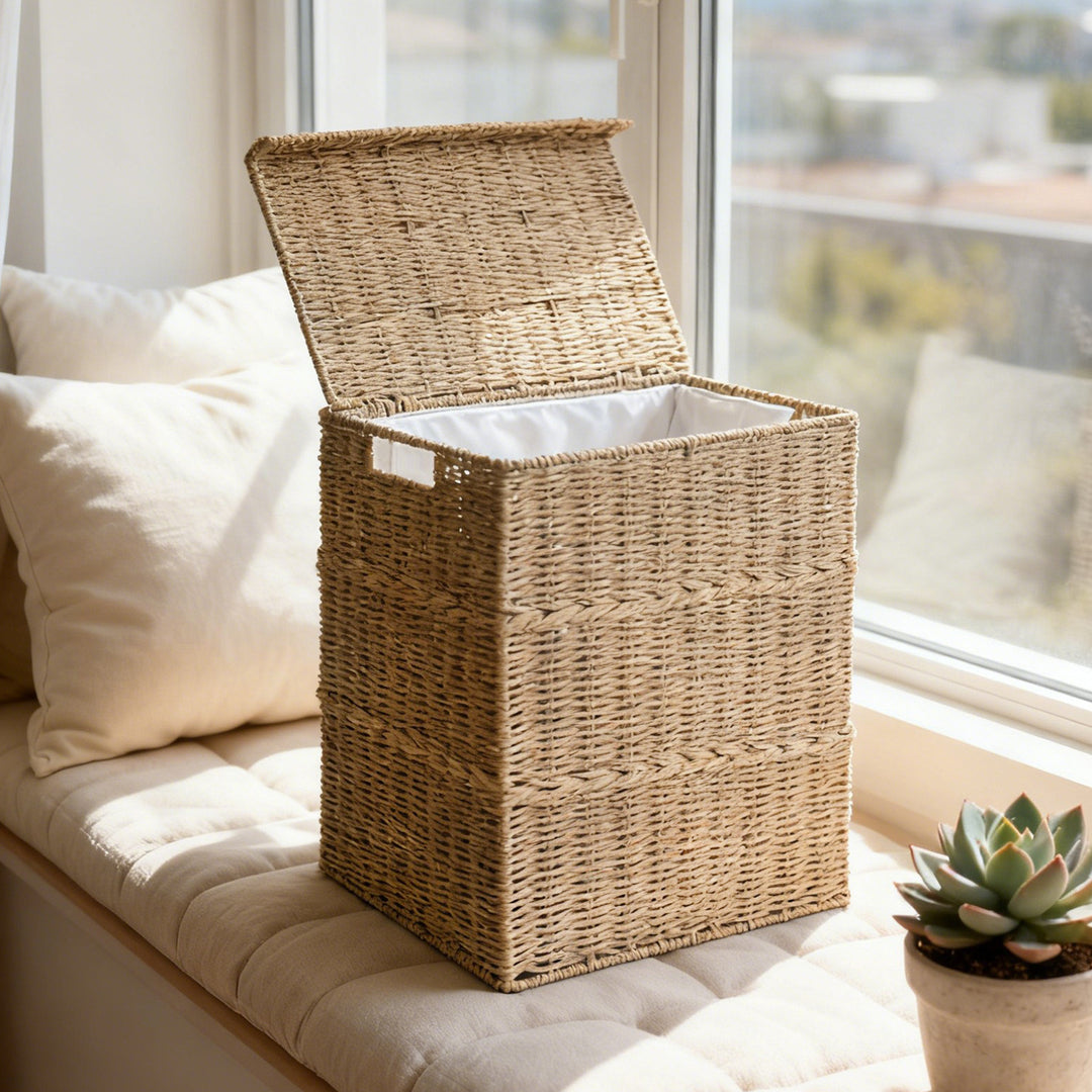 High-quality laundry basket with lid and natural weave Kalsten