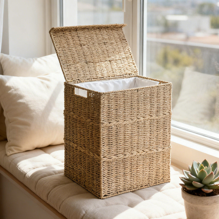 High-quality laundry basket with lid and natural weave Kalsten