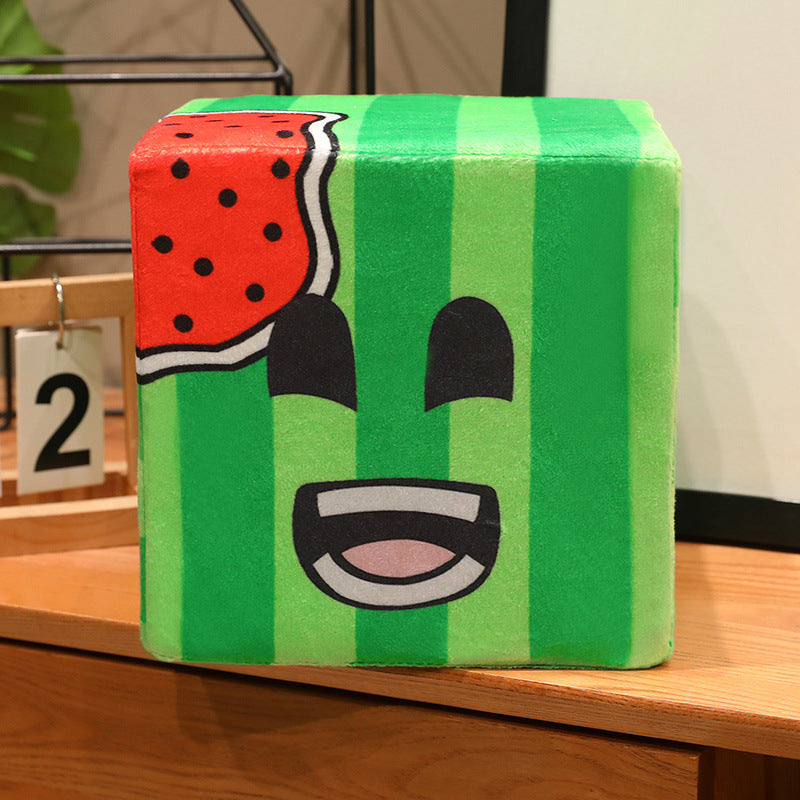 Kawaii Watermelon Cube Plush Decorative Cushion with Embroidered Face Kalsten
