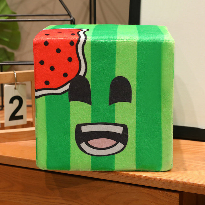 Kawaii Watermelon Cube Plush Decorative Cushion with Embroidered Face Kalsten