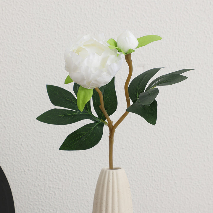 Artificial peony stem with lifelike flowers and leaves