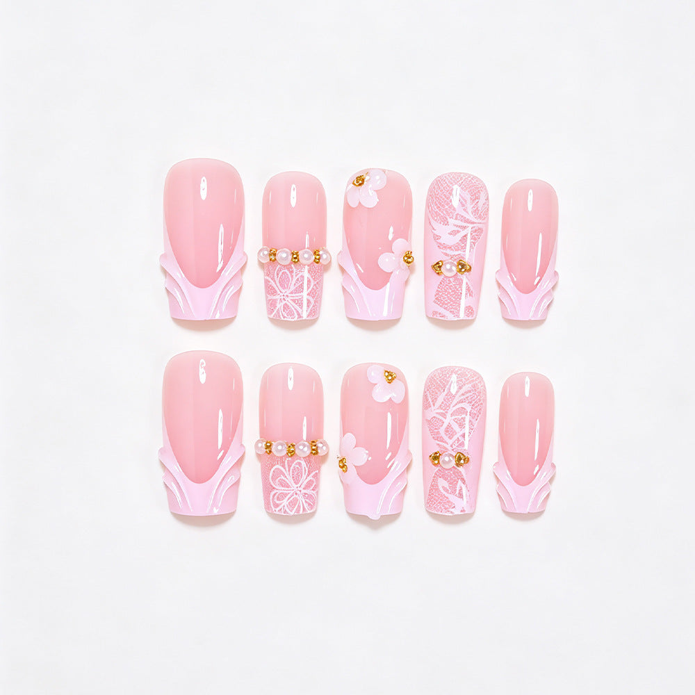 Elegant Floral Press-On Nail Art Tips Kalsten