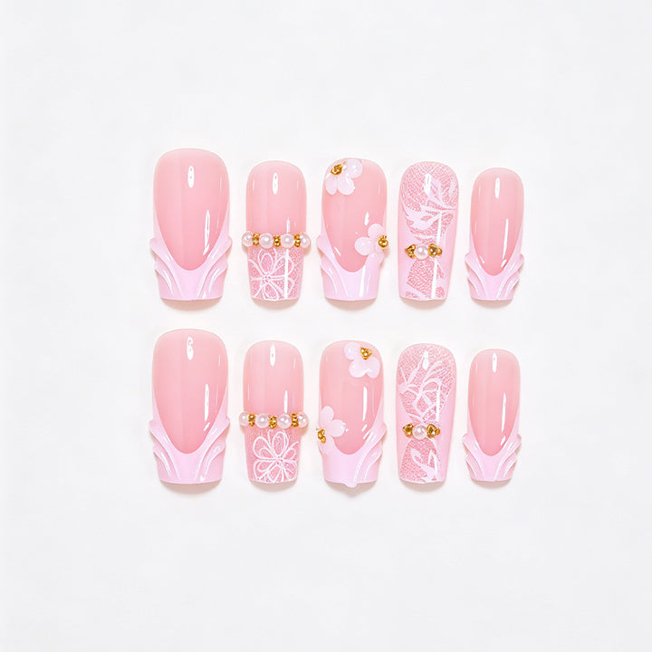 Elegant Floral Press-On Nail Art Tips Kalsten