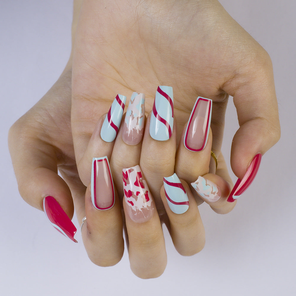 Artificial nails with creative heart pattern and elegant wave design Kalsten