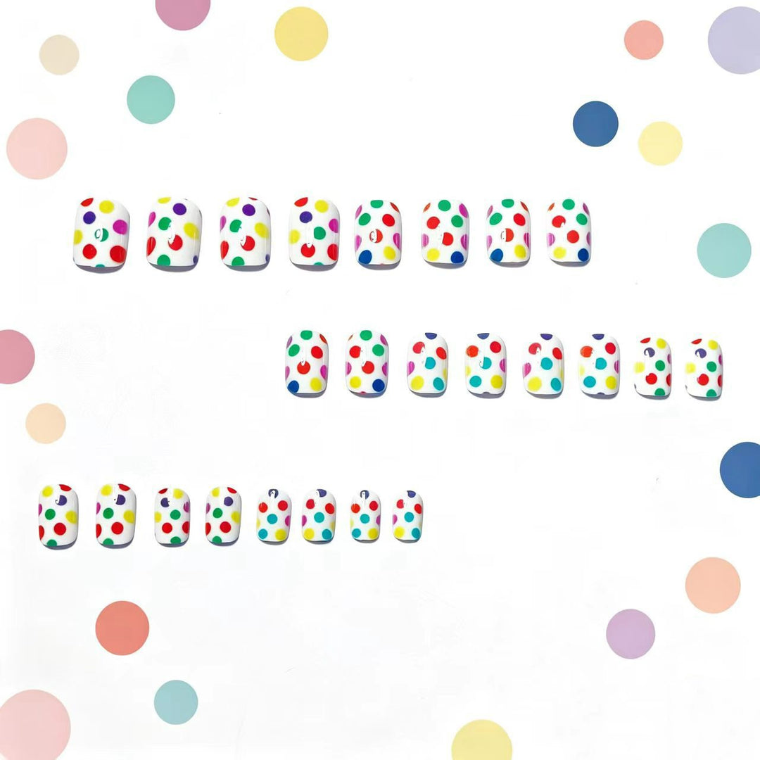 Artificial Nails in Colorful Polka Dot Pattern Kalsten