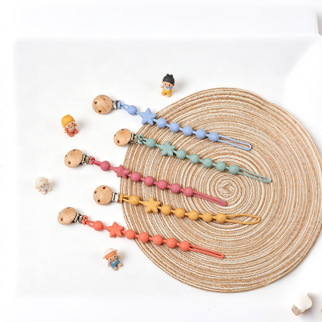 Silicone Sensory Bead Pacifier Leash with Safety Snap Clamp