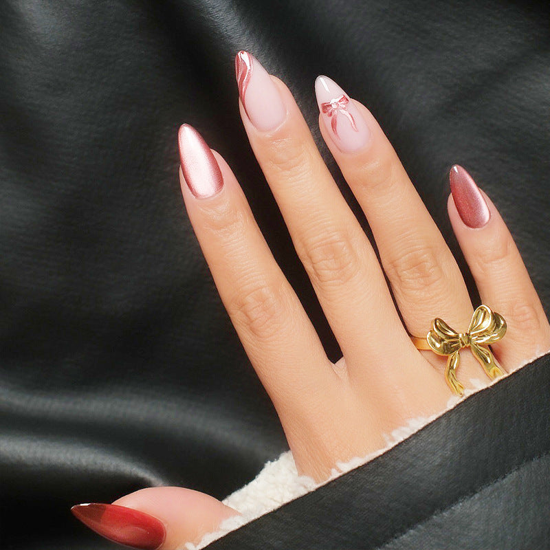 Decorative Stiletto Press-On Nails with Bow Accents Kalsten