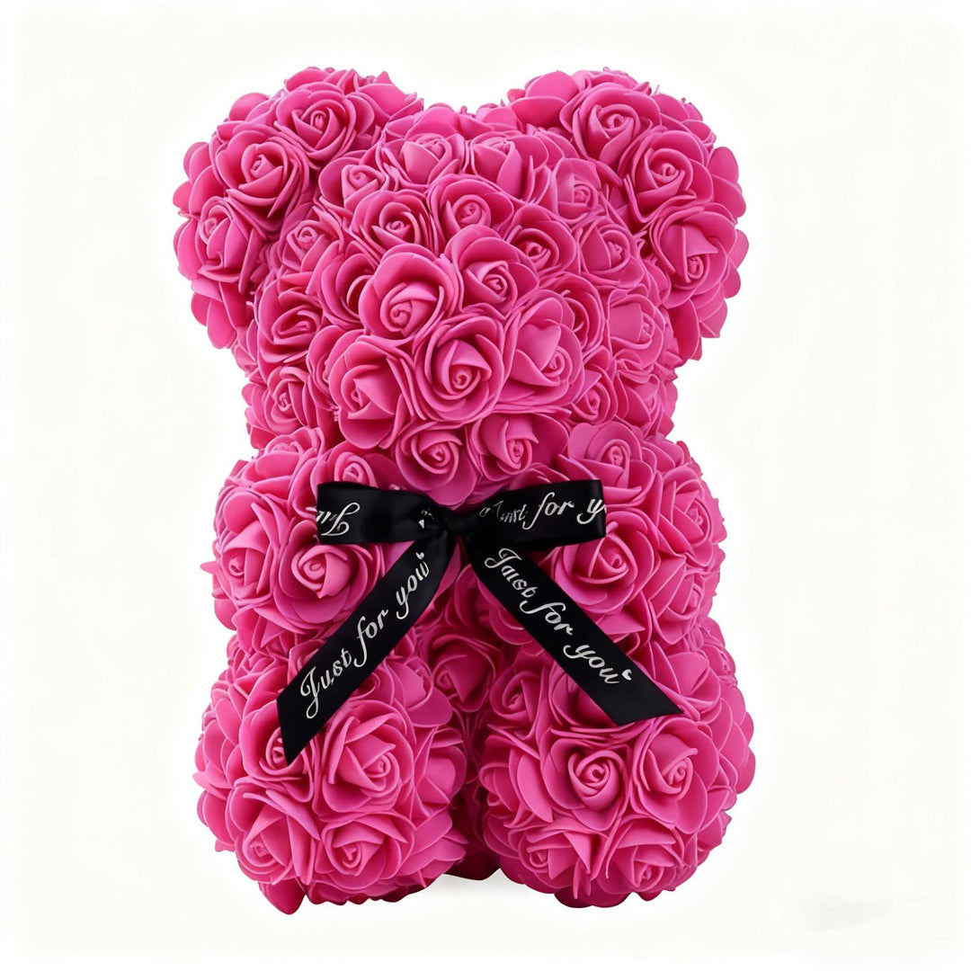 Handcrafted Foam Rose Teddy Bear Gift Sculpture With Satin Ribbon