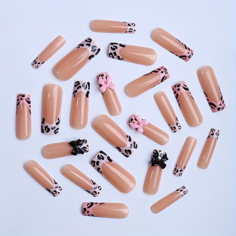 Decorative Press-On Nail Art with Bow Accents