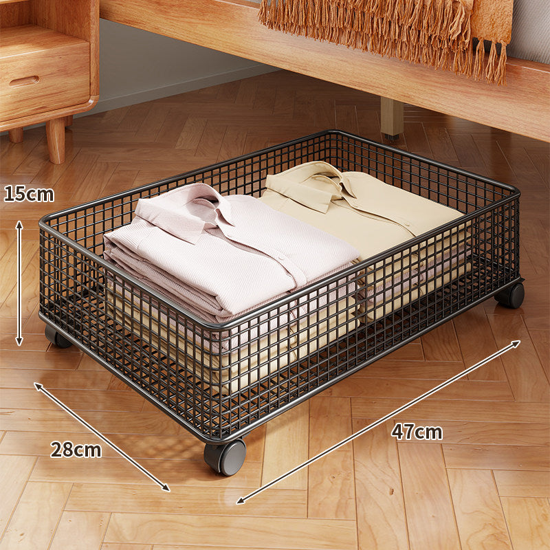 Underbed Low-Profile Metal Mesh Storage Drawer on Casters