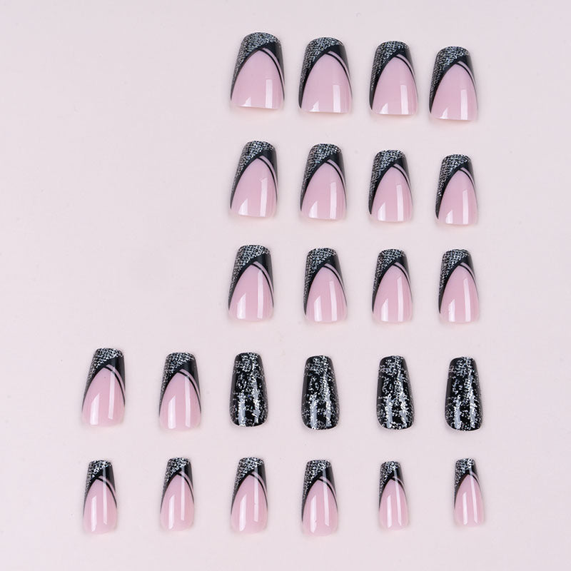 Elegant Long-Stiletto Press-On Nails with Intricate Glossy Design