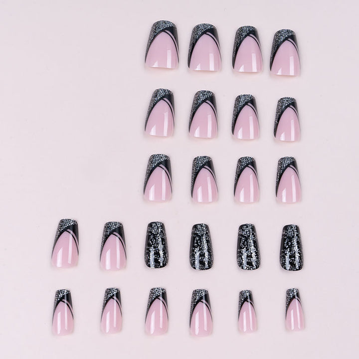 Elegant Long-Stiletto Press-On Nails with Intricate Glossy Design