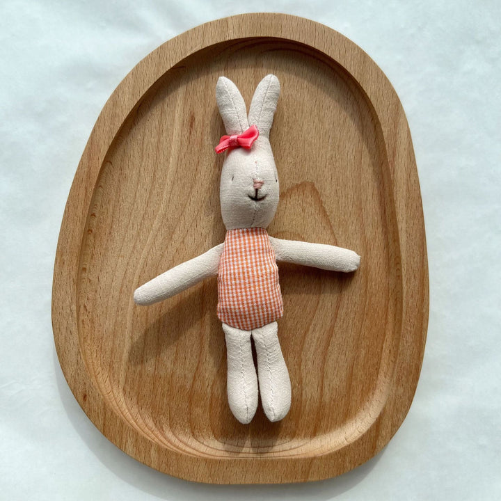 Soft Linen Rabbit Comforter Doll with Pink Gingham Dress and Satin Bow