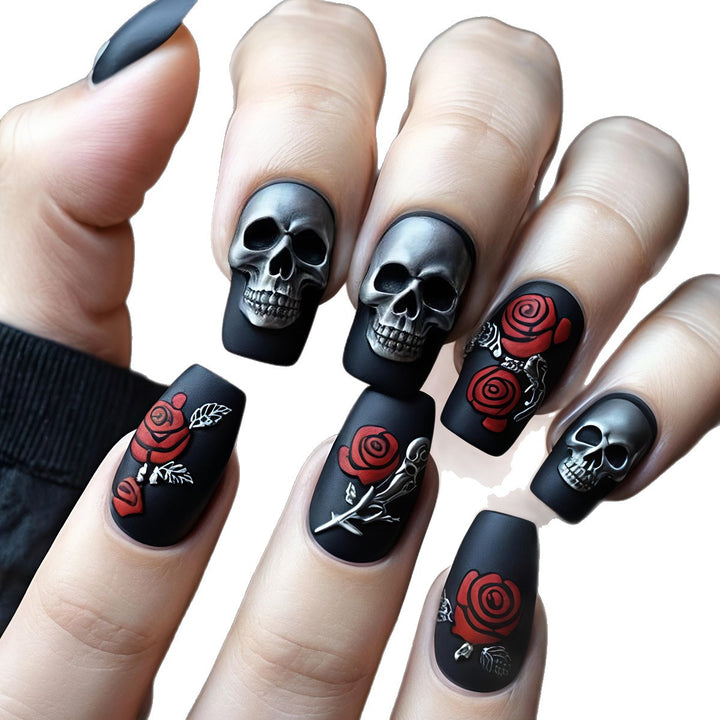 Gothic Skull and Rose Nail Art Kalsten