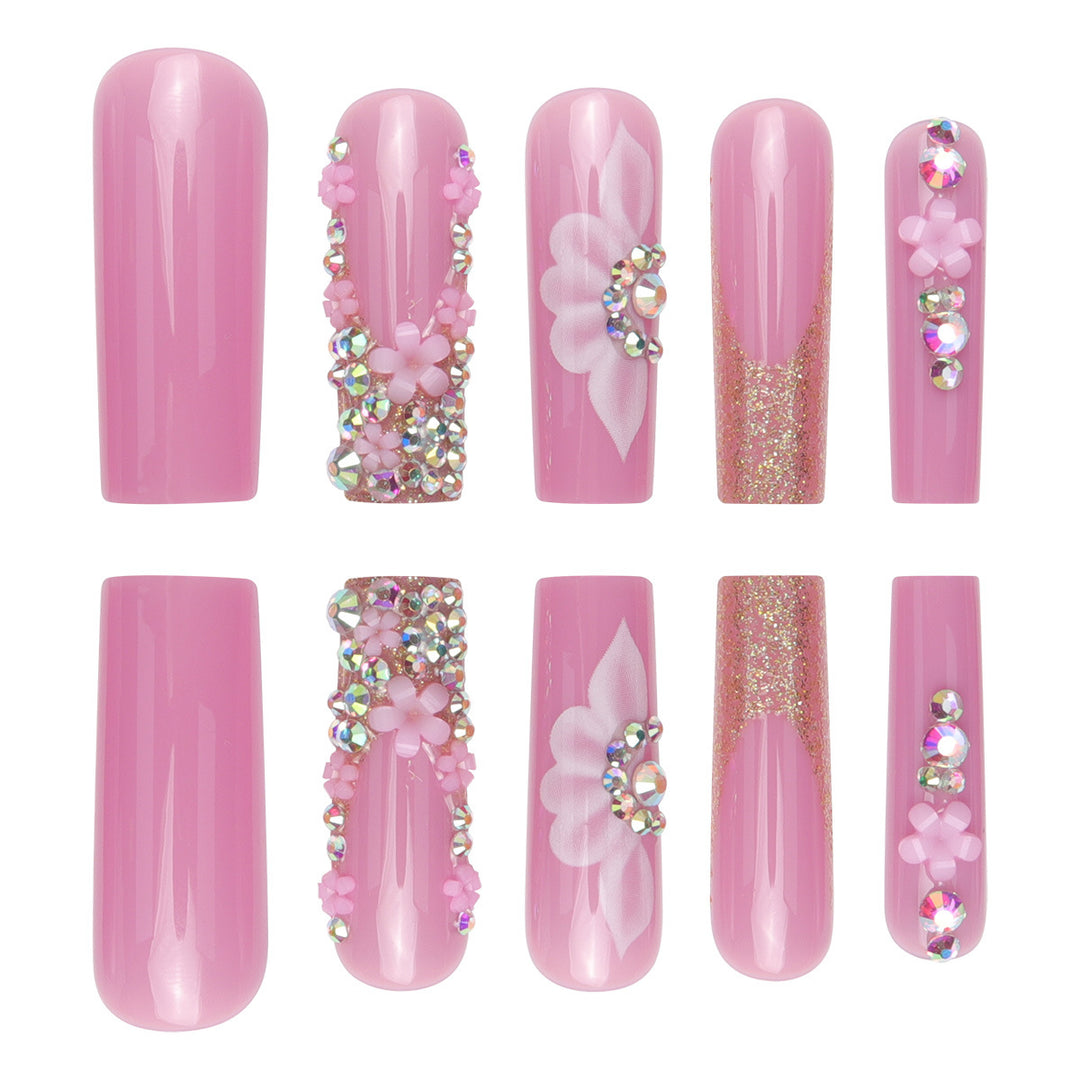 Decorative Floral Long Stiletto Nails Kalsten