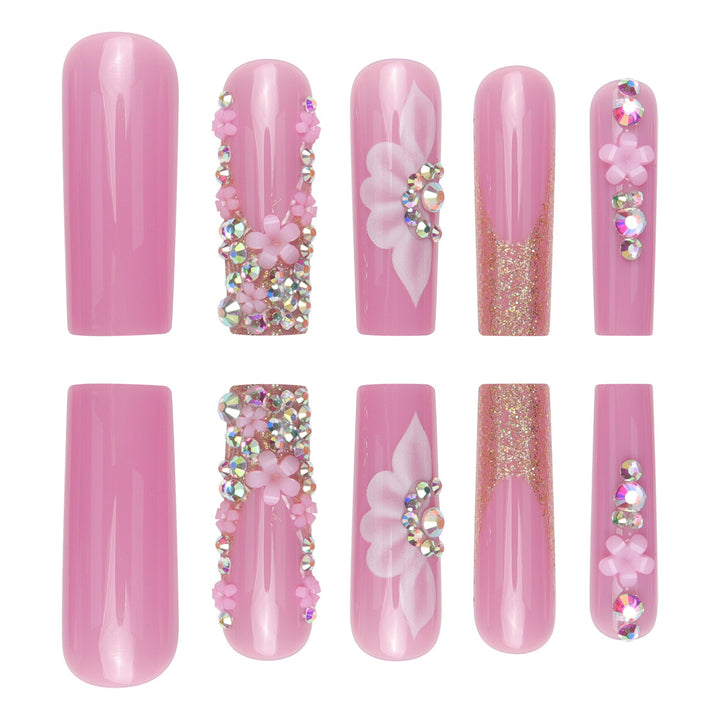 Decorative Floral Long Stiletto Nails Kalsten