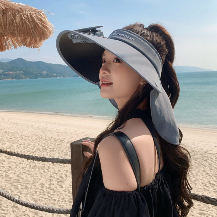 Visor with integrated solar fan, solar module, and neck protection Kalsten