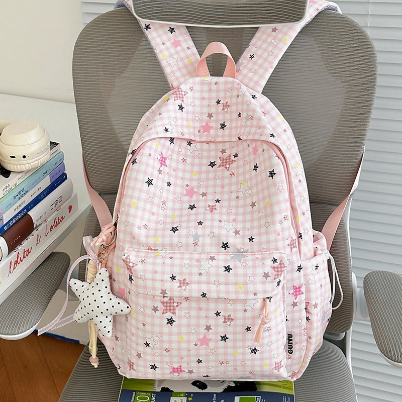 Stylish Checked Star-Patterned Backpack Kalsten
